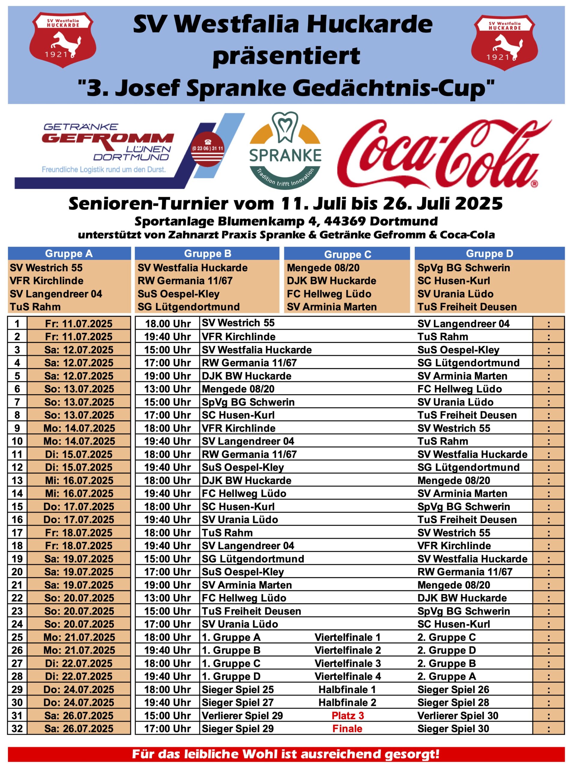 Spielplan 3. Josef Spranke Gedächnis-Cup