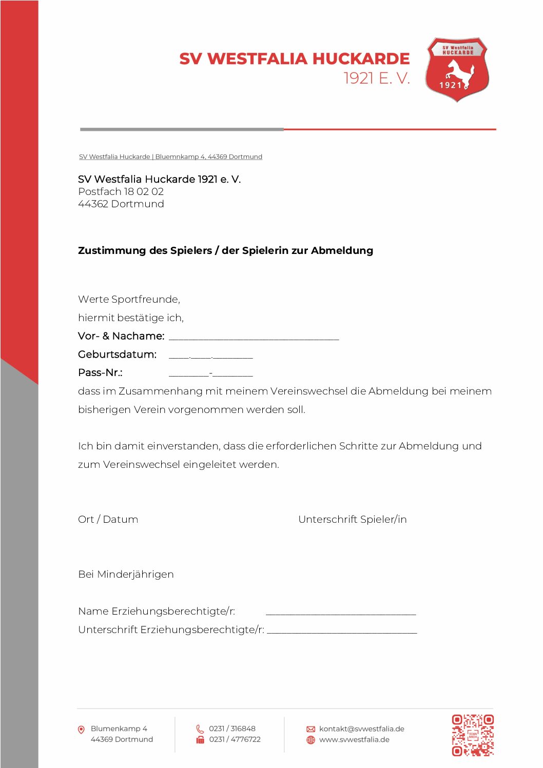 Zustimmung zur Abmeldung