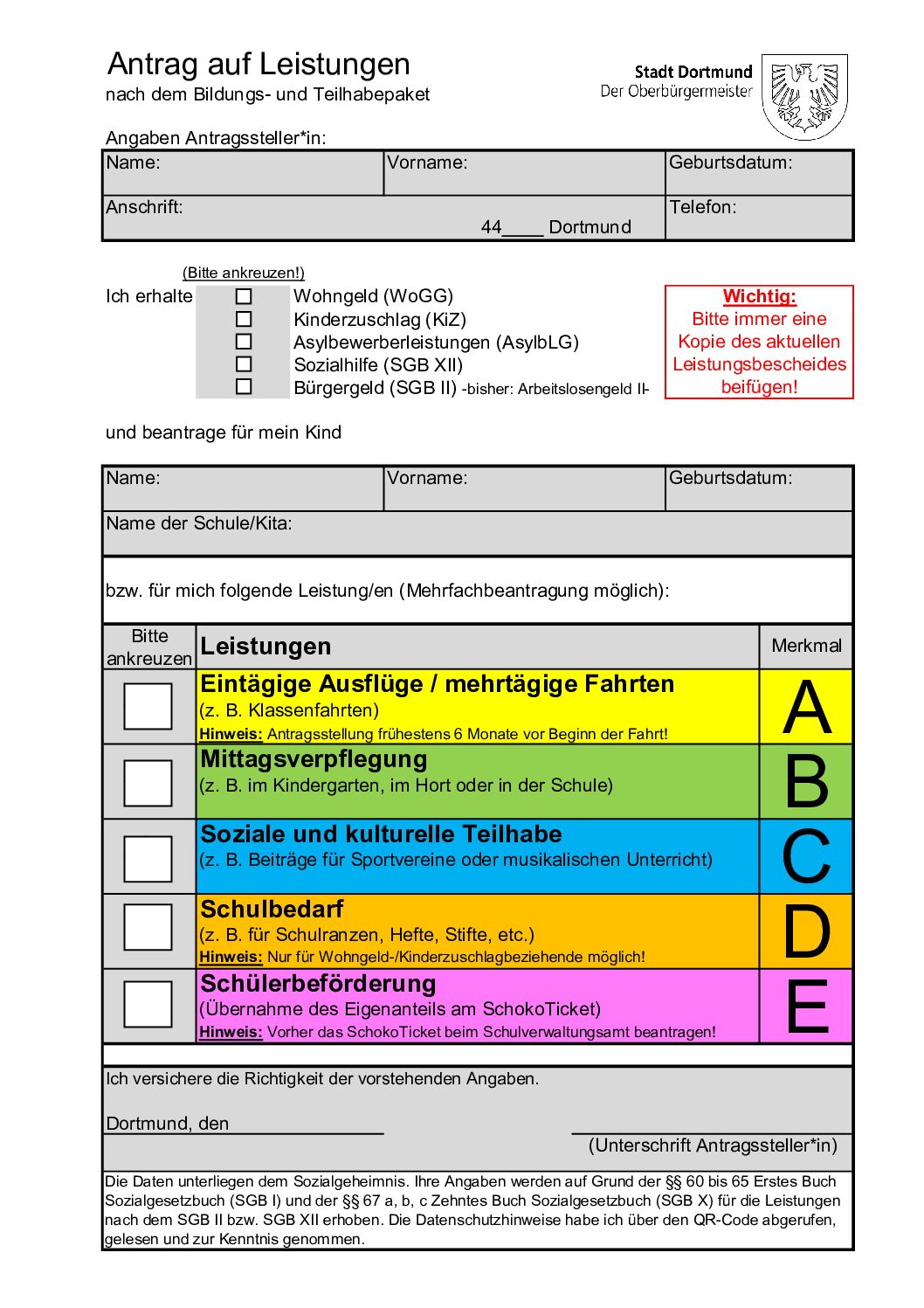 Bedarf für Bildung und Teilhabe